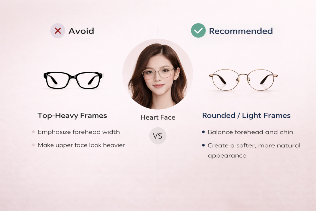 Frame style recommendations for heart face