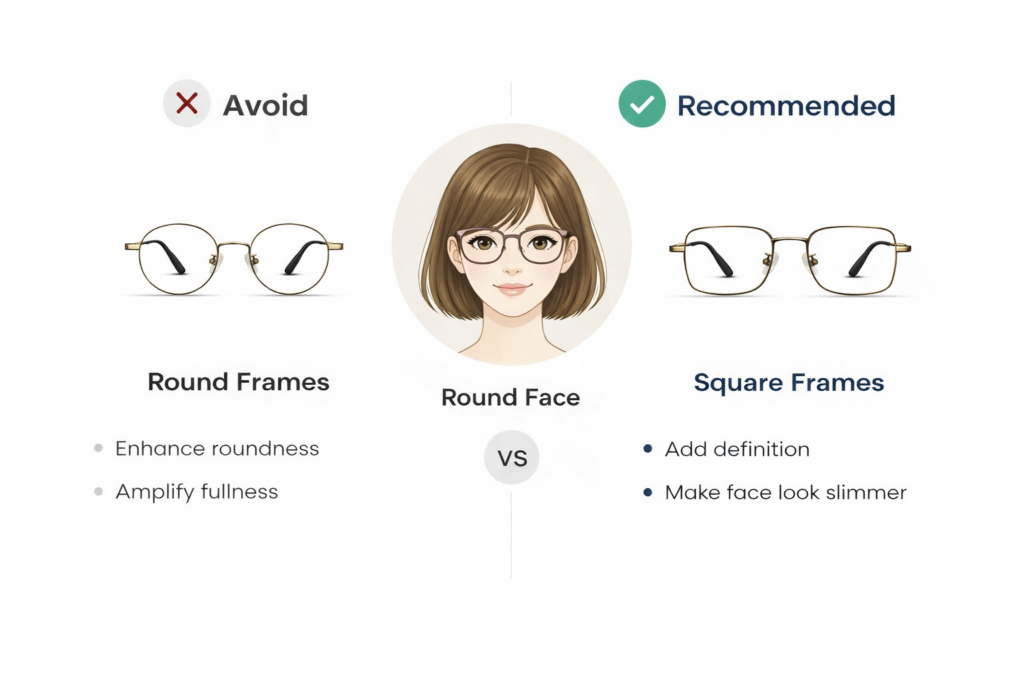 Round face glasses recommendation - avoid round frames