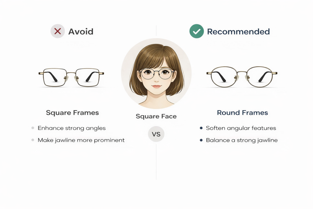 Square face glasses recommendation - avoid square frames